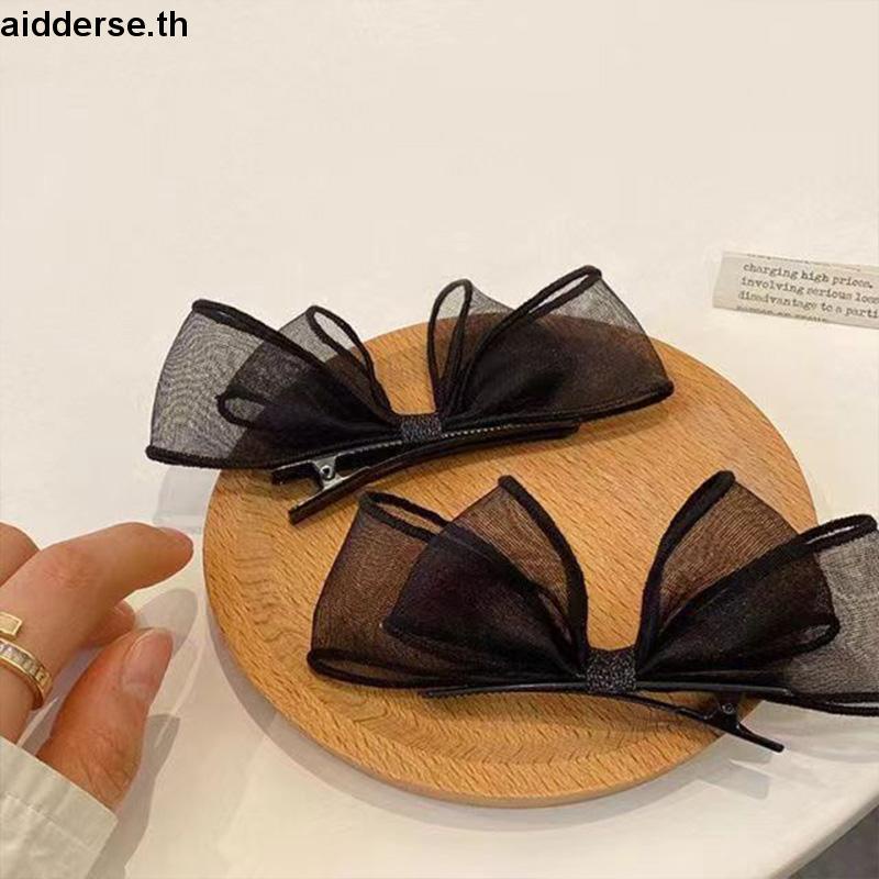【aidderse.th】กิ๊บติดผม ผ้าตาข่าย ประดับโบว์ สีดํา สามมิติ สไตล์โลลิต้า สําหรับผู้หญิง
