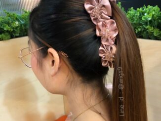 กิ๊บกล้วย กิ๊บกล้วยเกาหลี กิ๊บกล้วยแฟชั่นเกาหลี สีชมพู ขนาด 5 นิ้วริบบิ้นเกาหลีประดับคริสตัล งานแฮนด์เมด เกรดพรีเมียม