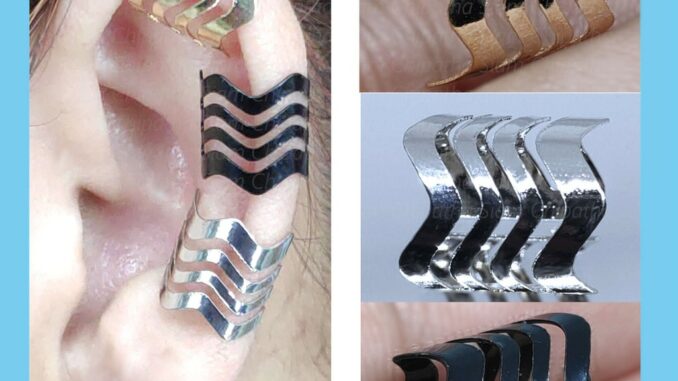 ต่างหู ไม่ต้องเจาะหู ตุ้มหู จิว | CLP . 4W | Punk Rock Ear Clip Cuff Wrap Earrings No piercing | Flat Wave 4 layer - 1 ข้าง