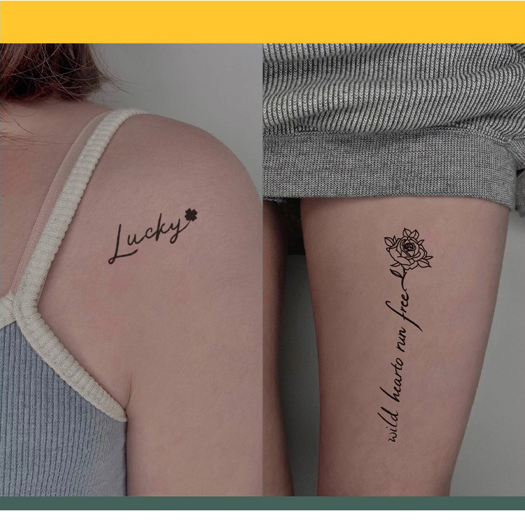 085 [พร้อมส่ง] TATTOO 15 DAYS  ได้ 4 แผ่น 31ลาย กันน้ำได้ ไม่ลอก แทททูสติ๊กเกอร์ คำคมอักษรเท่ๆ สไตล์เกาหลี