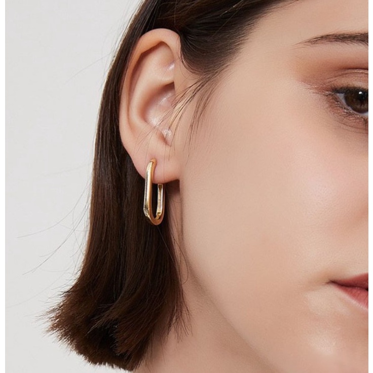 252-goodgift_station - Simple U-shaped hoop earrings S925 silver ต่างหูแบบเจาะ รูปทรงตัวยู เป็นเงิน 92.5