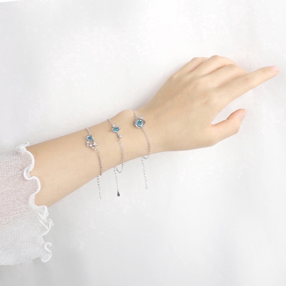 A HELLO GIRL สร้อยข้อมือเงิน จี้รูปดาวเคราะห์ สีฟ้า สําหรับผู้หญิง