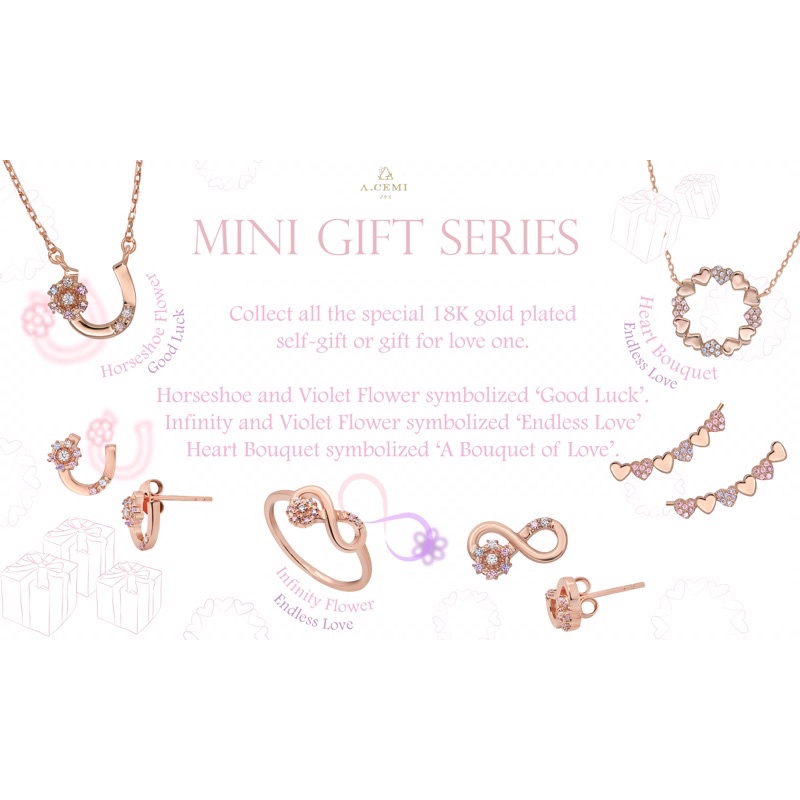 A.CEMI Horseshoe Flower Necklace สร้อยคอเงินแท้ ชุบทอง 18K โรสโกลว์