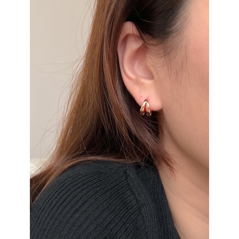 A.piece  ต่างหู [Silver 925 pin+Brass] Simple two line one-touch
