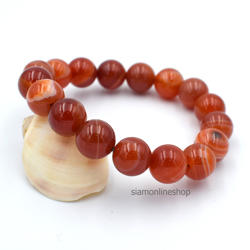 AGATE หินอาเกต โมรา สีส้ม ขนาด 10 มม. อาเกตไฟ สร้อยข้อมือหินแท้ by siamonlineshop