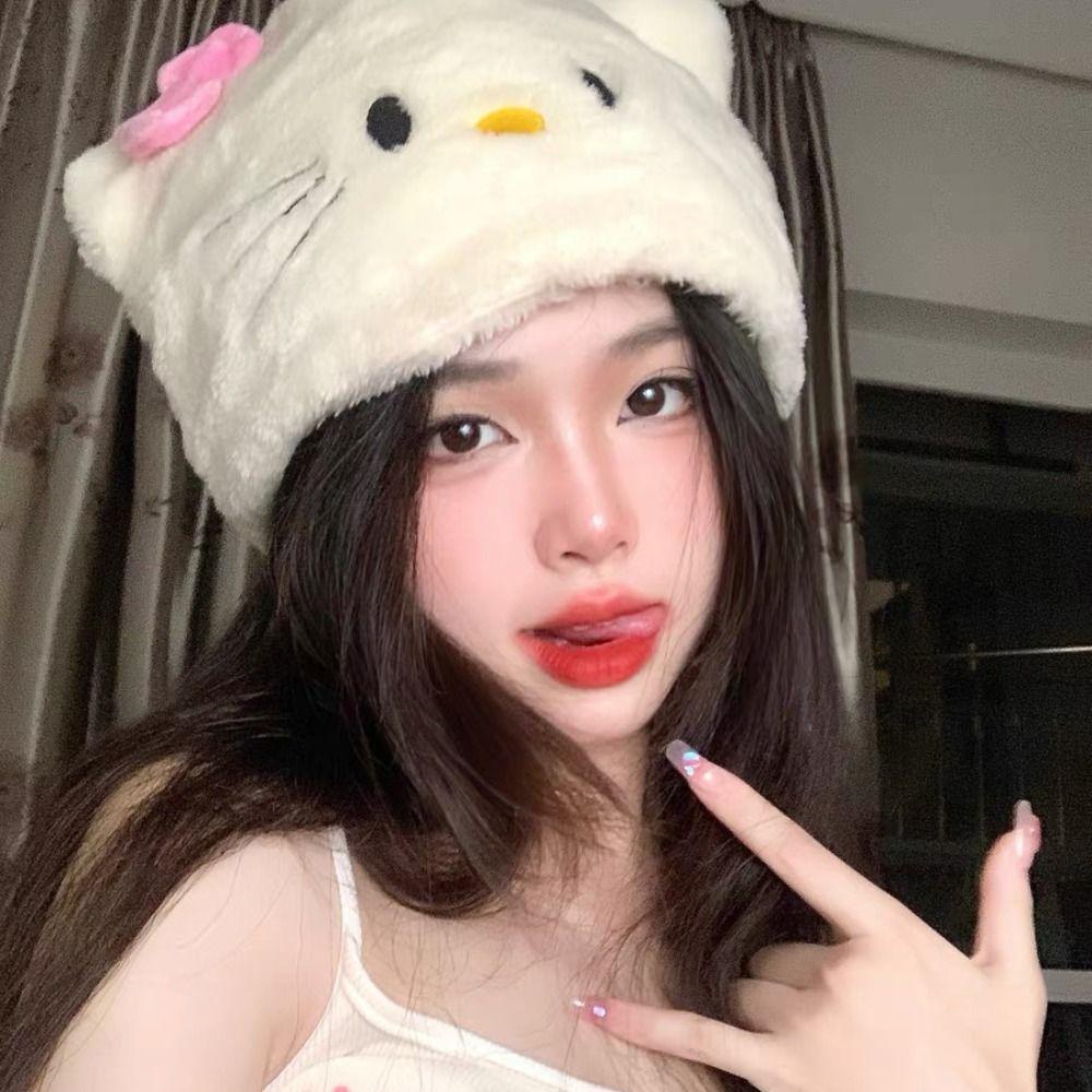 Ahour Kt หมวกแก๊ป ผ้ากํามะหยี่ขนนิ่ม แบบหนา สร้างสรรค์ แฟชั่นฤดูหนาว สําหรับเด็กผู้หญิง
