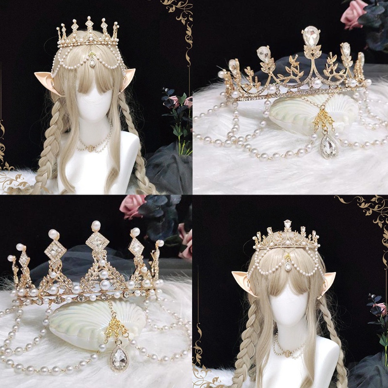 Aod ที่คาดผม มงกุฎ สีทอง ประดับไข่มุก สีขาว สไตล์โกธิค โลลิต้า ฮาโลวีน