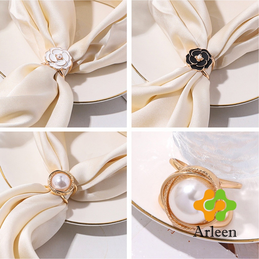Arleen แหวนผ้าคลุมไหล่ สําหรับติดประดับผ้าพัน  ประดับไข่มุก สไตล์เรโทร scarf ring