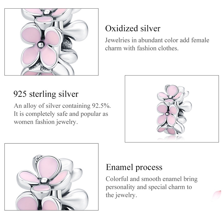 BAMOER Romantic Flower Series Pink Flower Charm 925 Sterling Silver SCC1484
