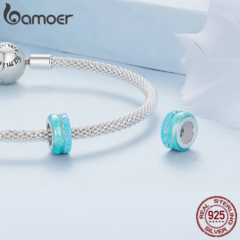 Bamoer ลูกปัดซิลิโคน เงินแท้ 925 สามสี กันลื่น สําหรับทําเครื่องประดับแฟชั่น