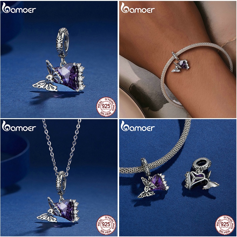 Bamoer ลูกปัดเงินสเตอร์ลิง 925 รูปหัวใจ ผีเสื้อ แมงมุม DIY อุปกรณ์เสริม สําหรับของขวัญฮาโลวีน