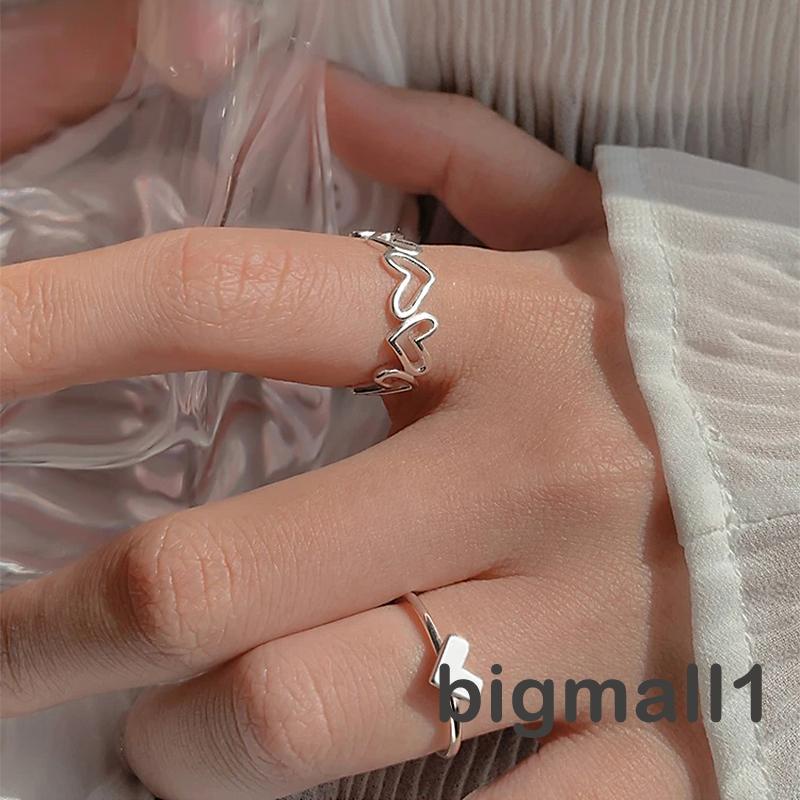 Bigmall ชุดแหวนสวมนิ้วมือ รูปหัวใจ ปรับได้ 2 ชิ้น สําหรับผู้หญิง แฟน ภรรยา