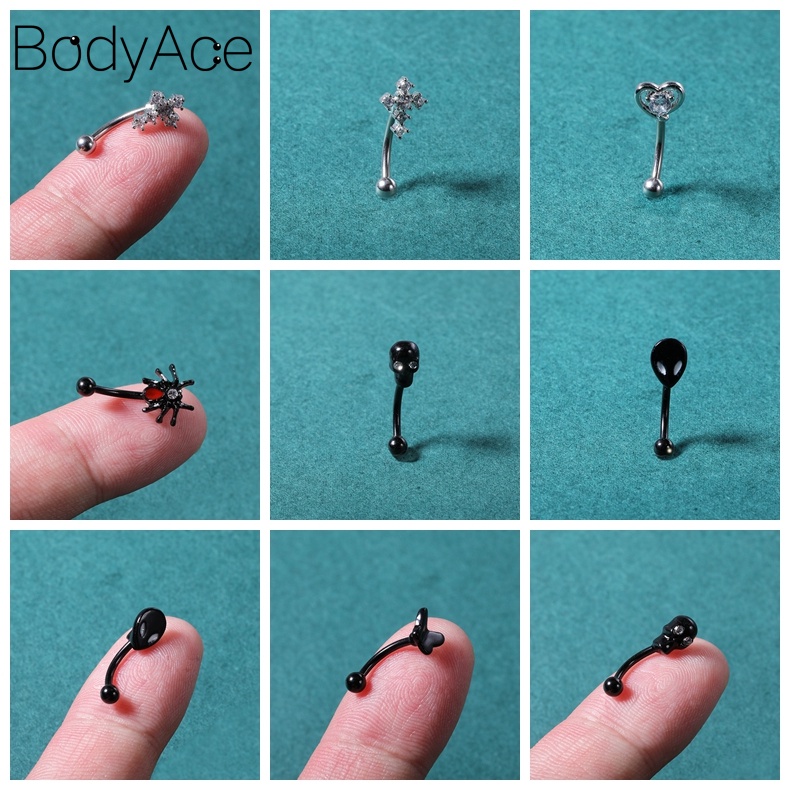 Bodyace 1 ชิ้น สเตนเลส คิ้ว เจาะ ดอกไม้ คริสตัล ลิป แหวน เอเลี่ยน โค้ง บาร์เบล เกลียว เจาะ ต่างหู
