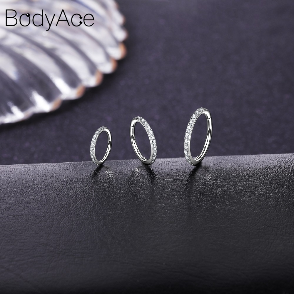 Bodyace 1 ชิ้น สเตนเลส เจาะจมูก คริสตัล จมูก Septum แหวน Clicker Daith Helix เจาะห่วง ต่างหู