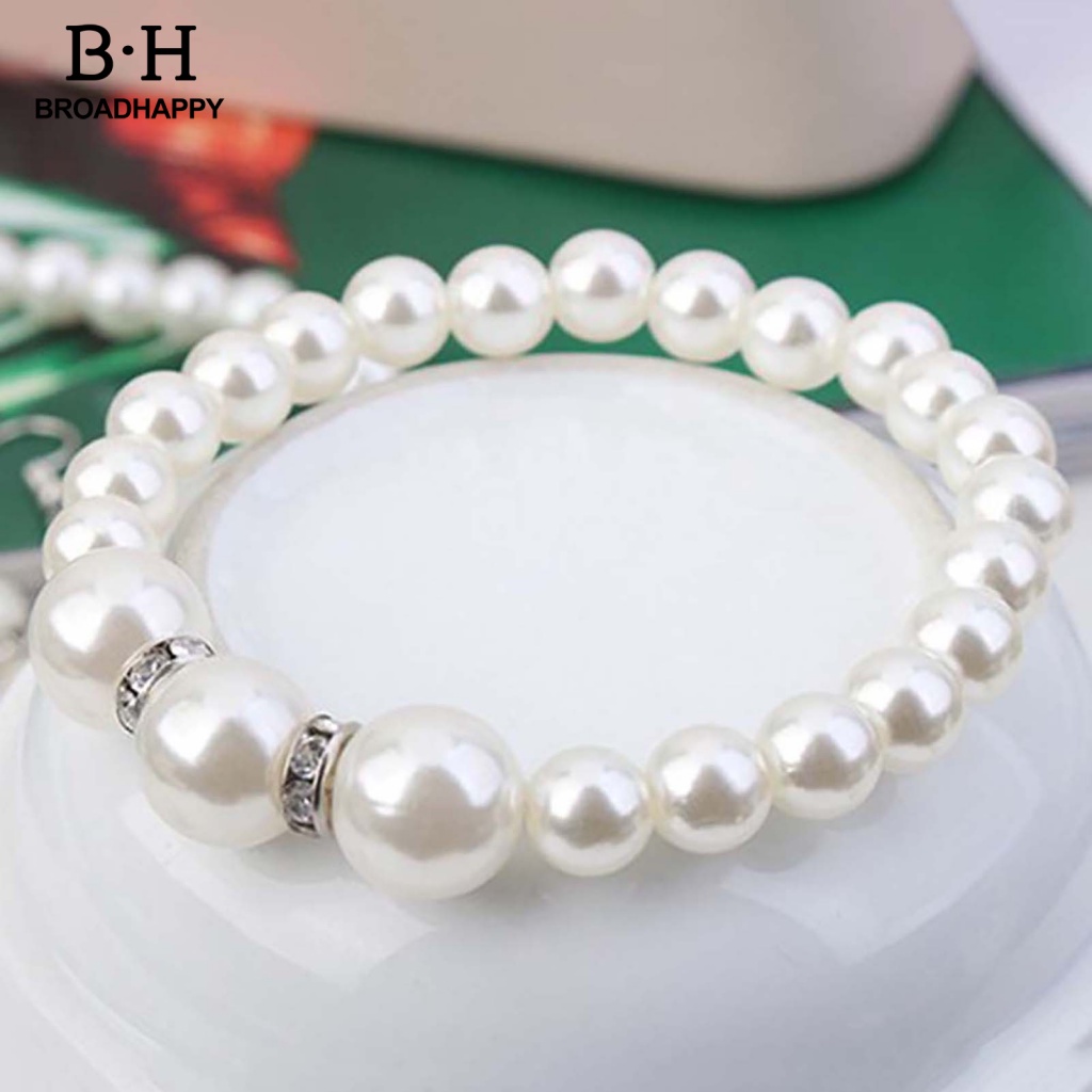 Broadhappy เครื่องประดับ สร้อยคอ ต่างหู สร้อยข้อมือ ประดับมุกเทียม หรูหรา สําหรับผู้หญิง 3 ชิ้น