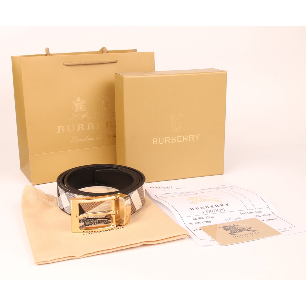 Bur BERRY เข็มขัดหนัง ลายตารางหมากรุก ลอนดอน สองด้าน สไตล์วินเทจ 120 ซม.