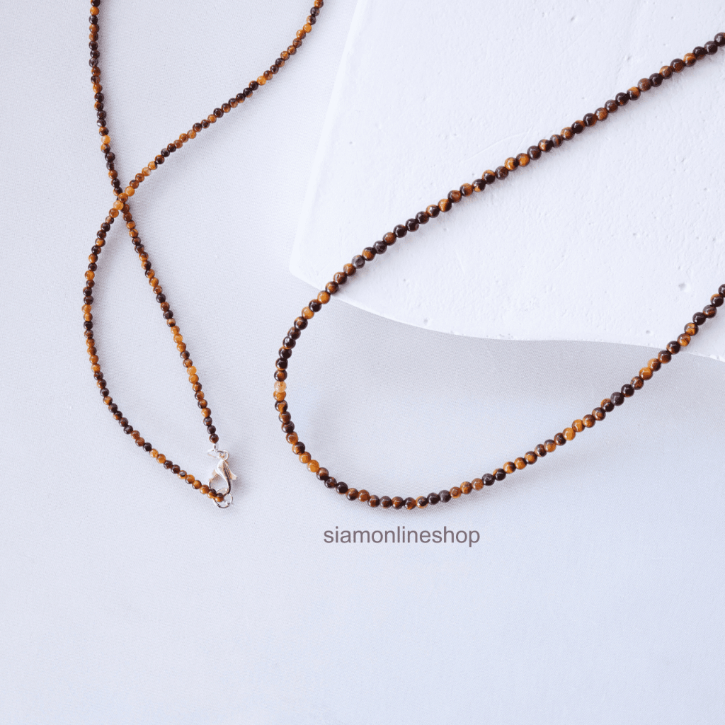 CHOKER สร้อยคอหิน ไทเกอร์อาย หินแท้ เลือกขนาดเม็ดหิน และความยาวได้ โชคเกอร์หิน tigereye by siamonlineshop