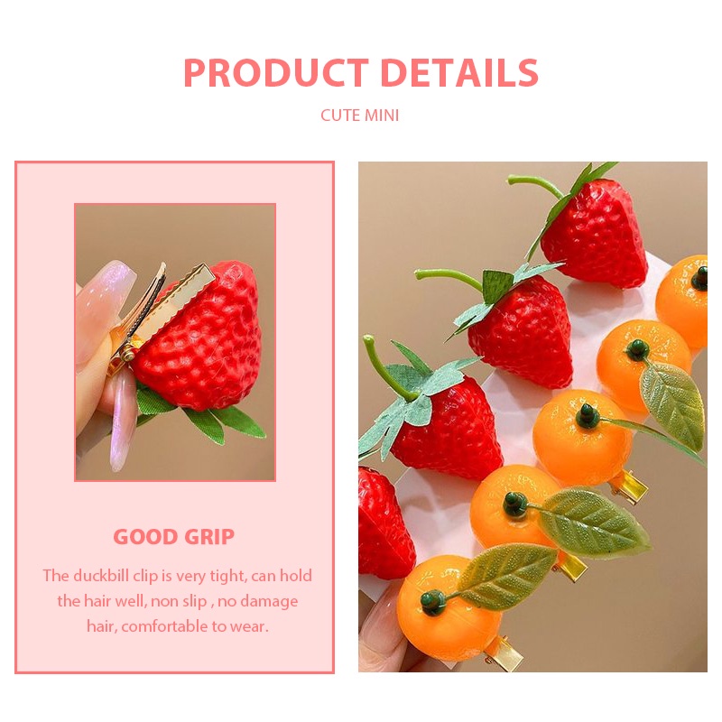 CODพร้อมส่งกิ๊บติดผมผลไม้สีแดงสตรอเบอร์รี่น่ารักราคาถูกที่สุดเด็กเครื่องประดับผม-detlyet