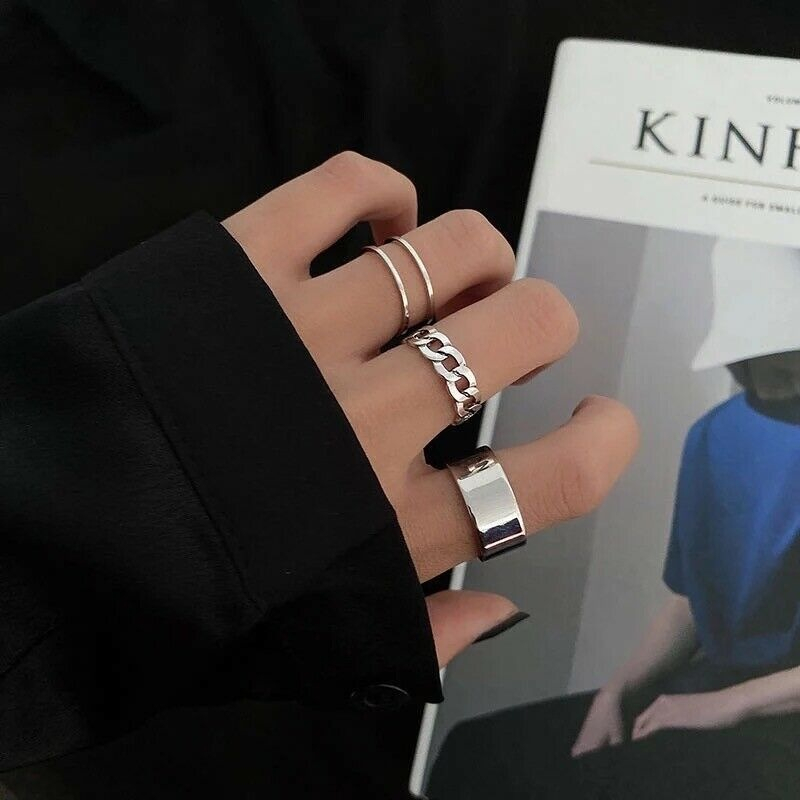 Chaoku ชุดแหวน ไร้สี สไตล์เกาหลี ฮิปฮอป เครื่องประดับ สําหรับผู้หญิง นักเรียน