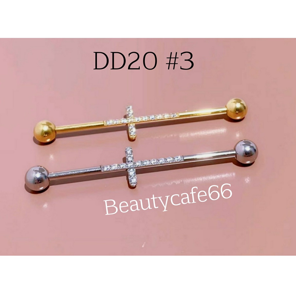 DD20 งานพรีเมี่ยม จิวดามหู ฝังเพชร สแตนเลส 316L ก้าน 1.6 mm. ยาว 3.8 cm. ไม่ลอก ไม่ดำ Stainless 316L จิวปีกหู ดามหู