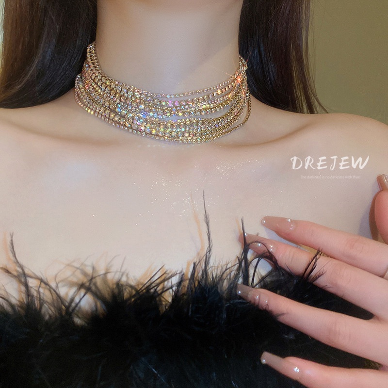 DREJEW สร้อยคอโซ่ ประดับเพชร หลายชั้น หรูหรา ระดับไฮเอนด์ แฟชั่นสําหรับผู้หญิง