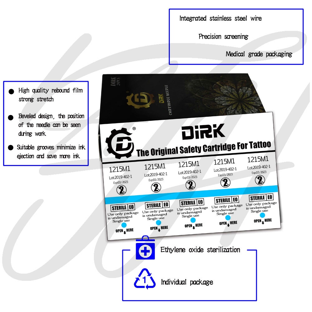 Dirk อุปกรณ์สัก สำหรับเครื่องฮอค เข็มฮอคลงสี RM (หัวโค้ง) (5เล่ม)