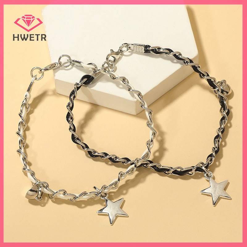 Hwetr สร้อยข้อมือ เชือกถัก จี้ดาว แม่เหล็ก สร้างสรรค์ เครื่องประดับแฟชั่น คู่รัก 1 คู่