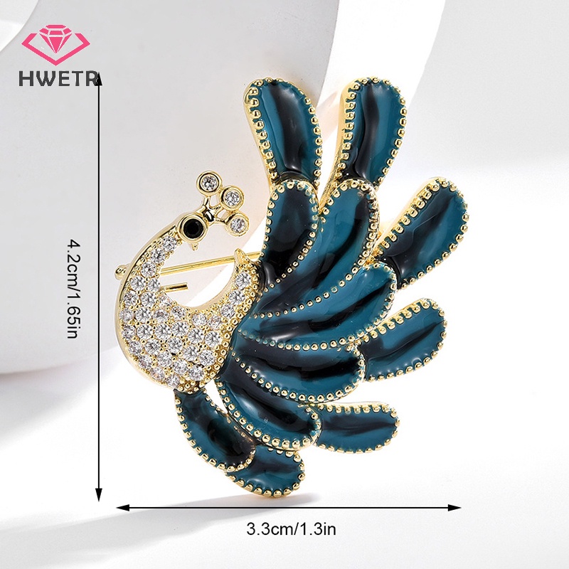 Hwetr ใหม่ เข็มกลัด ลายนกยูงน่ารัก สีฟ้า สไตล์เกาหลี สําหรับผู้หญิง