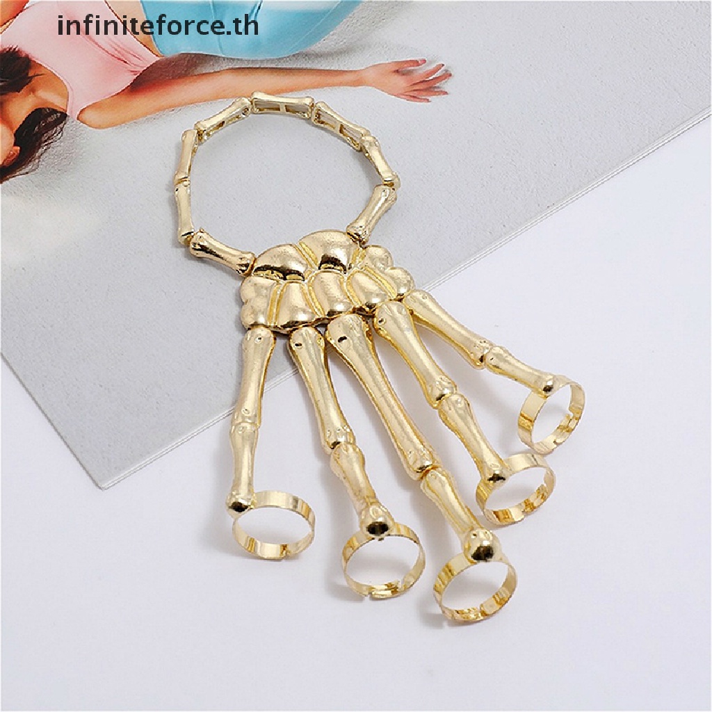 [INTH] สร้อยข้อมือ กําไลข้อมือ ลายกะโหลก โครงกระดูก ปรับได้ เครื่องประดับ สไตล์โกธิคพังก์