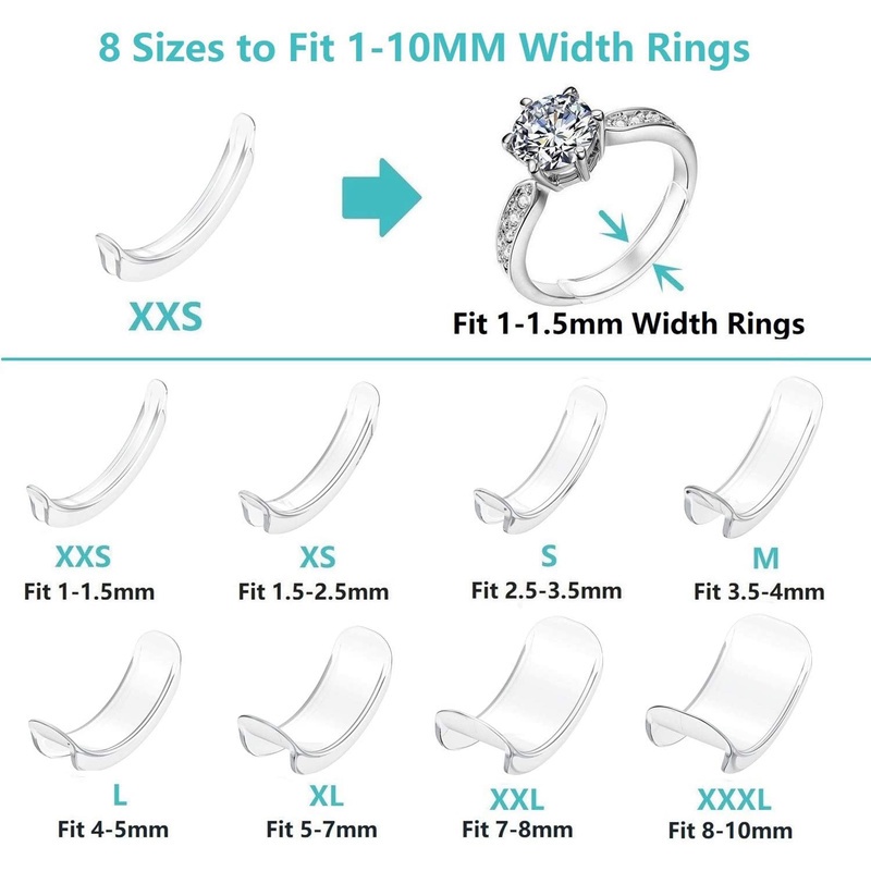 [Jewelry Store] ตัวปรับขนาดแหวน ซิลิโคนใส 8 ขนาด สําหรับแหวนหลวม แหวน
