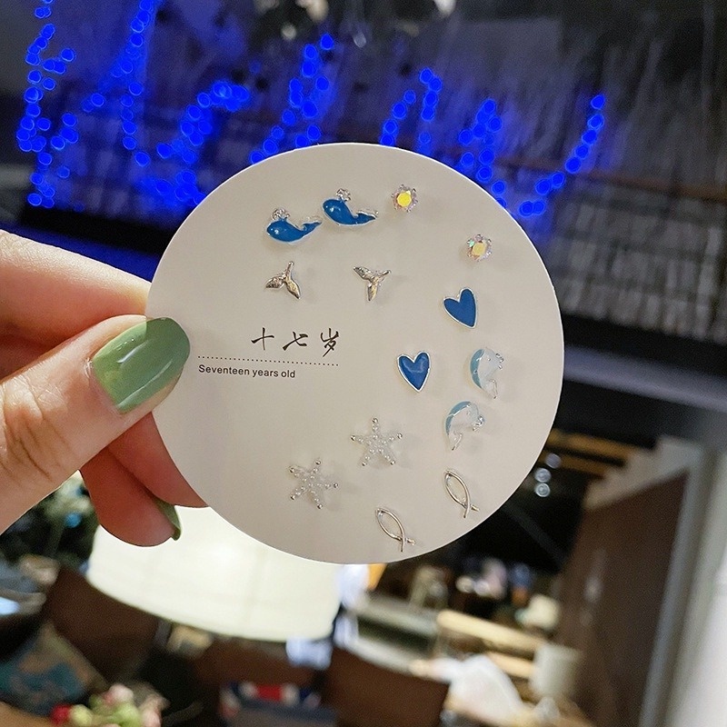 Jinli เครื่องประดับต่างหูแบบติดหูรูปผีเสื้อสไตล์เกาหลีสําหรับผู้หญิง 7 คู่