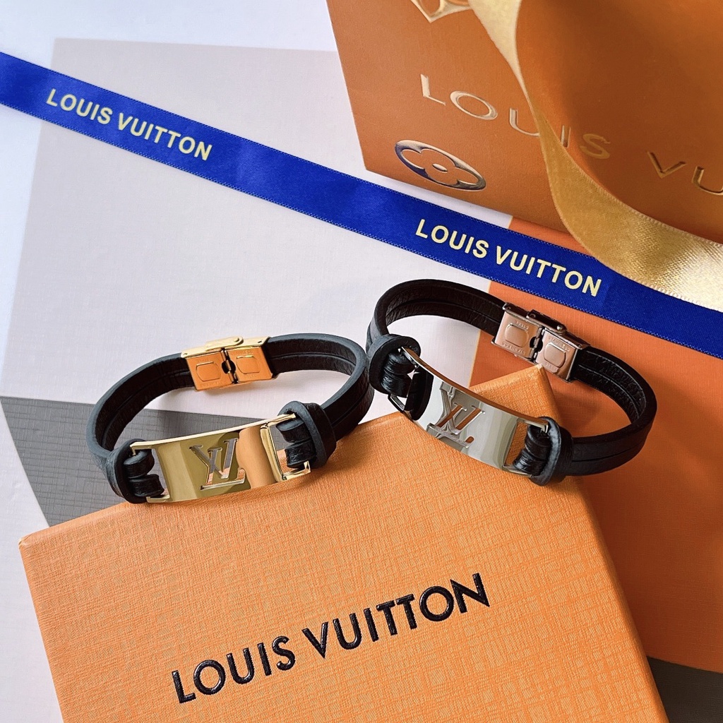 LOUIS VUITTON สร้อยข้อมือ กําไลข้อมือ ไทเทเนียม ลําลอง ลายโลโก้ตัวอักษร LV โมโนแกรม