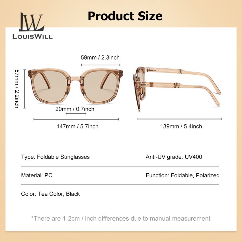 Louiswill แว่นตากันแดด เลนส์โพลาไรซ์ ทรงกลม พับได้ UV400 สําหรับผู้หญิง