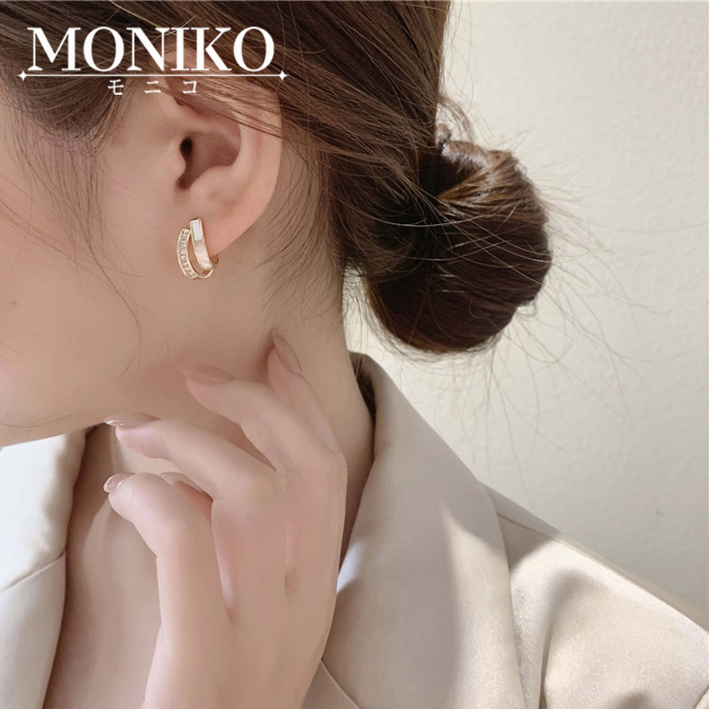 MONIKO ต่างหูเปลือกหอยต่างหูแบบสองชั้นสําหรับผู้หญิง แฟชั่นสาวหวาน เครื่องประดับหู