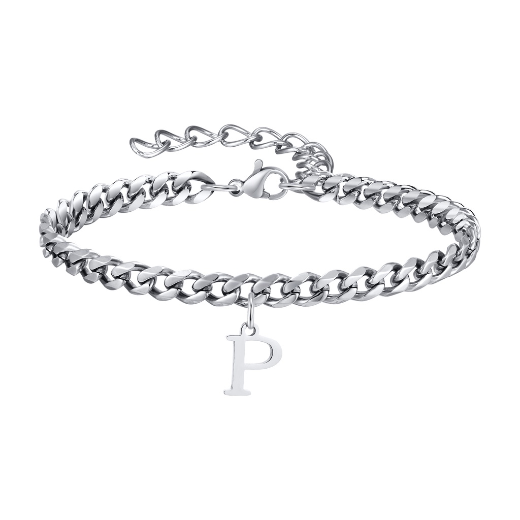 Meaeguet A-Z สร้อยข้อมือสเตนเลส จี้ตัวอักษร 26 ตัว ประดับเพทาย ของขวัญ สําหรับผู้ชาย DIY