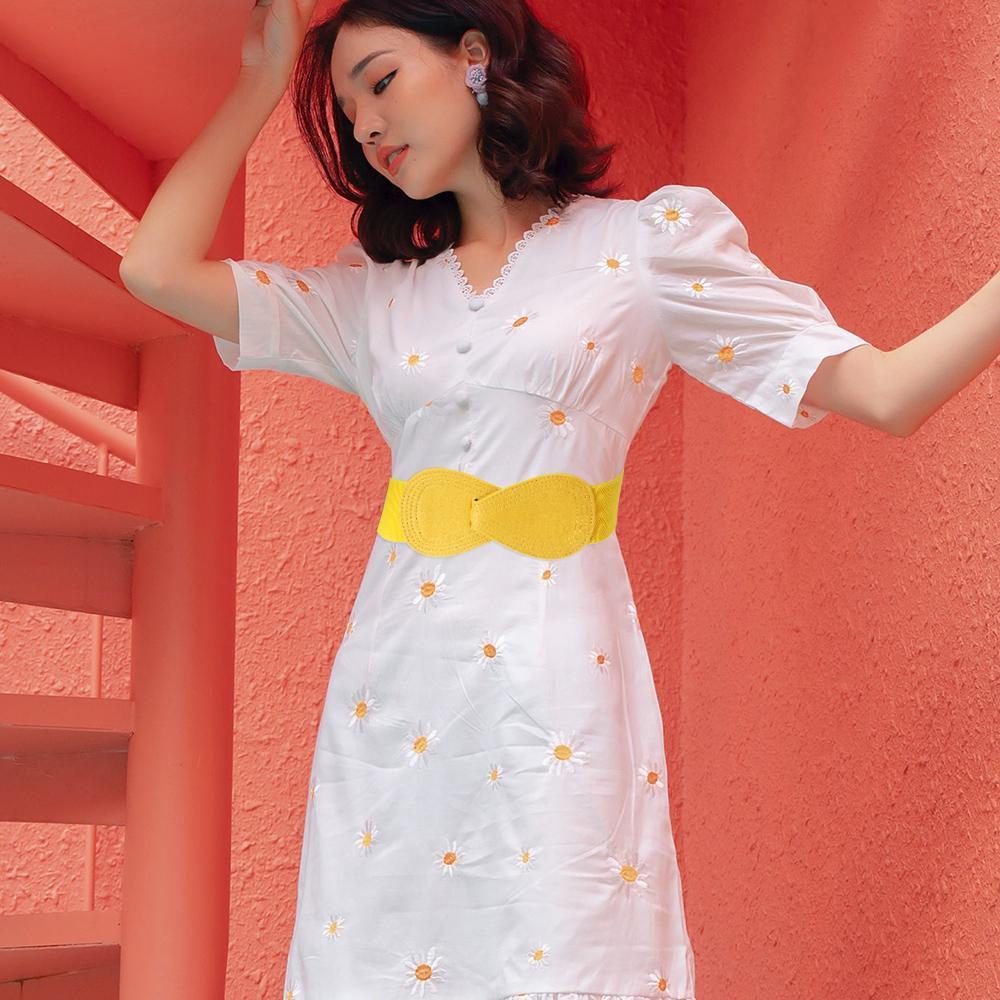 Mih เข็มขัดยางยืด ผู้หญิง สวยหรู ตะขอกว้าง โบว์ เข็มขัด