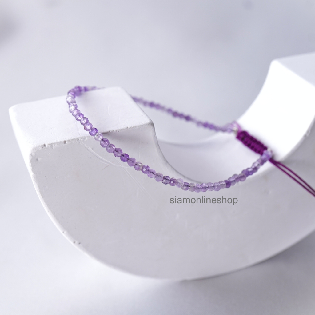 Minimalist bracelet - Amethyst stone หินอเมทิสต์ ขนาด 2, 3 มม. สร้อยข้อมือ เชือกถัก by siamonlineshop