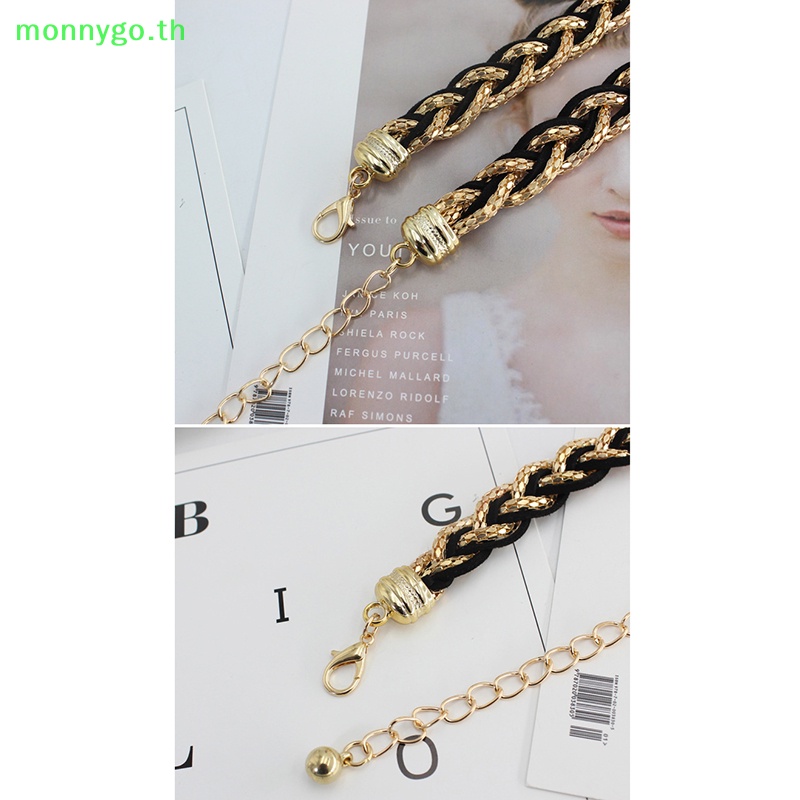 Monnygo เข็มขัดยางยืด ประดับลูกปัดไข่มุก หรูหรา แฟชั่นสําหรับผู้หญิง TH