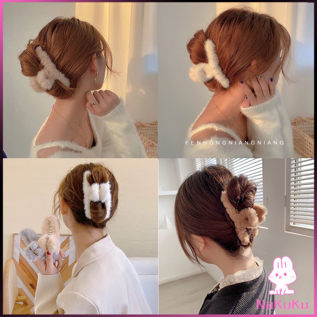 NKK กิ๊บหนีบผม แต่ด้วยผ้าขนนุ่มๆ น่ารัก สไตล์เกาหลี แฟชั่นสำหรับผู้หญิง Hair Clips