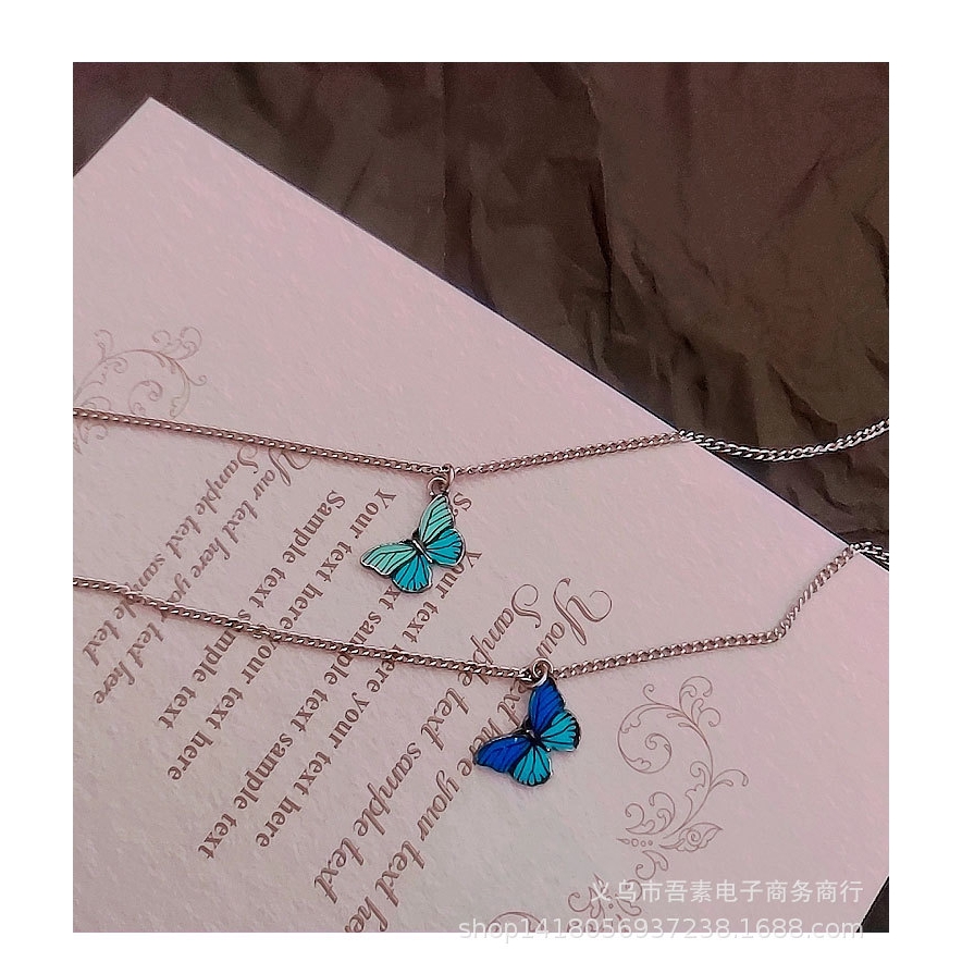 New Blue Butterfly Pendant Necklace  (A12-02-2) +(A12-02-03）