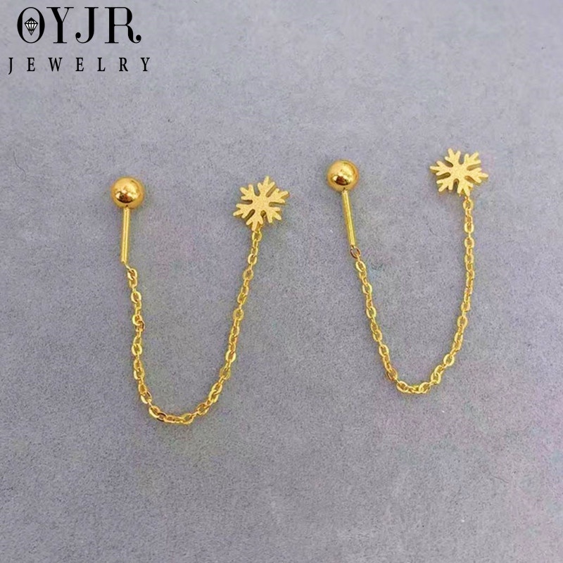 OYJR ต่างหูแฟชั่น ต่างหูสแตนเลสไม่ลอกรูปแบบเกล็ดหิมะสำหรับผู้หญิง