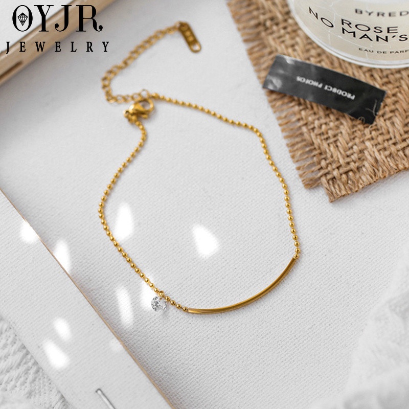 OYJR สร้อยข้อเท้าสแตนเลส ข้อเท้าหน้ายิ้ม ทองชุบ 18k  สำหรับผู้หญิง