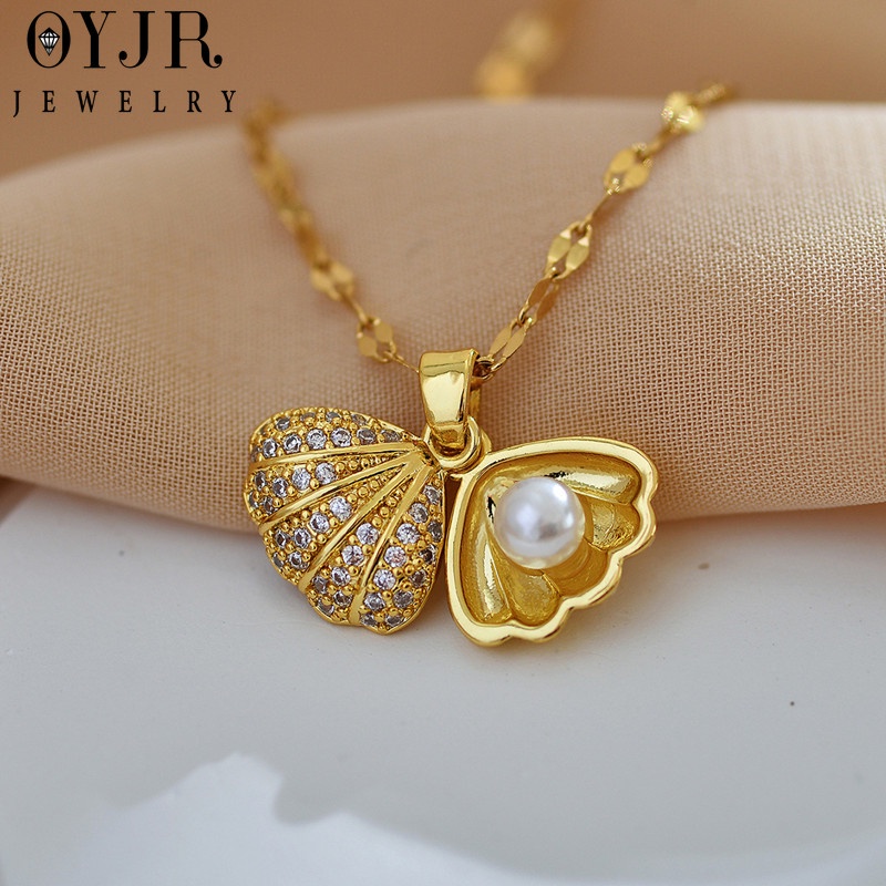 OYJR สร้อยสแตนเลส สร้อยคอแฟชั่นจี้เปลือกหอยสวยๆสำหรับผู้หญิง