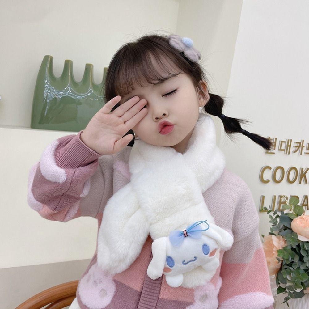 Oceanmap ผ้าพันคอ ผ้ากํามะหยี่ขนนิ่ม ลายการ์ตูน Cinnamoroll น่ารัก ให้ความอบอุ่น สําหรับเด็กผู้หญิง