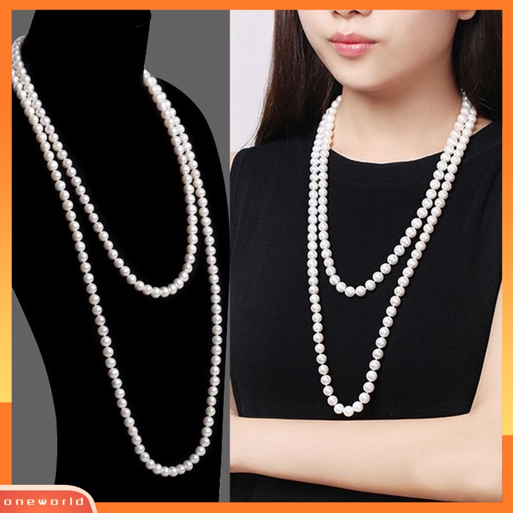 |Oneor| สร้อยคอไข่มุกเทียม สร้อยคอมุกเทียม คลัสเตอร์แก้ว ยาว จําลอง สําหรับครบรอบ
