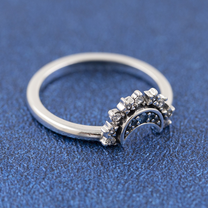 Pandora Pandora แหวนคู่รัก ลายดวงจันทร์ สีฟ้า หรูหรา เข้ากับทุกการแต่งกาย สําหรับผู้หญิง
