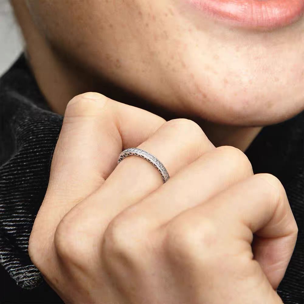 Pandora แหวนเงิน 925 ประดับเพชร 14K สีโรสโกลด์ พร้อมกล่อง สําหรับผู้หญิง งานแต่งงาน