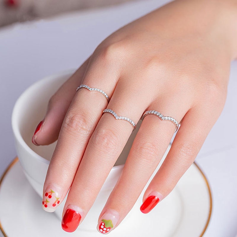 Pandora แหวนเงิน 925 ประดับเพชร เพทาย รูปตัว V สําหรับหมั้น งานแต่งงาน 2 ชิ้น ต่อชุด