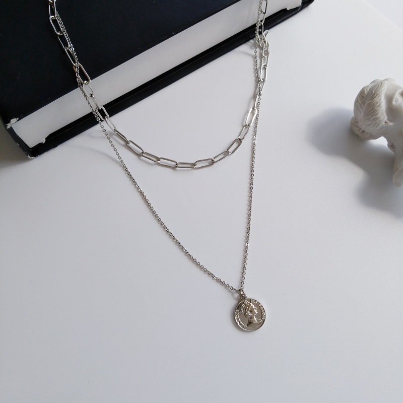 Roselife สร้อยคอโชคเกอร์ สองชั้น จี้รูปราชินี สไตล์วินเทจ สีเงิน เครื่องประดับ สําหรับผู้หญิง