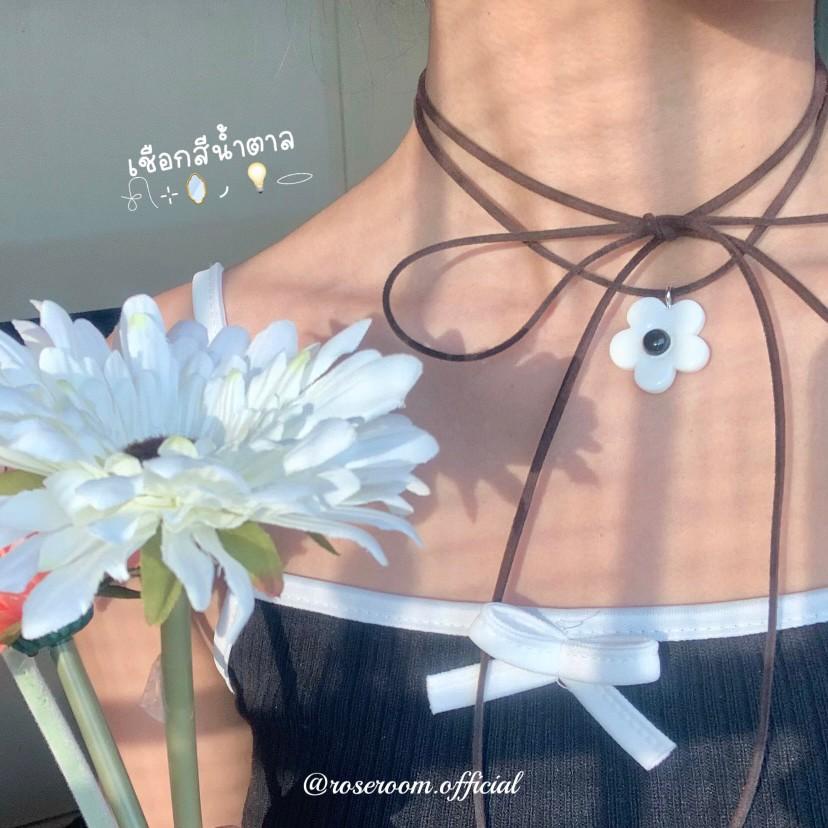 (Roseroom) สร้อยดอกได้ รุ่น ฮานะเชือกโบว์ยาว มี 2 สี ดำ ขาว